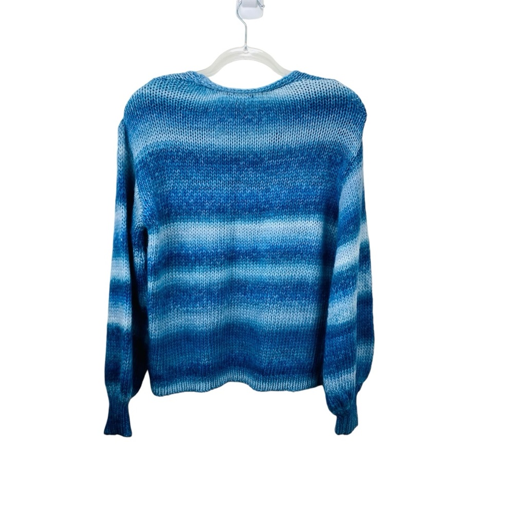Halogen Knit Sweater Womens Small Striped Blue V Neck Long Sleeve Pullover Relax - Picture 4 of 8